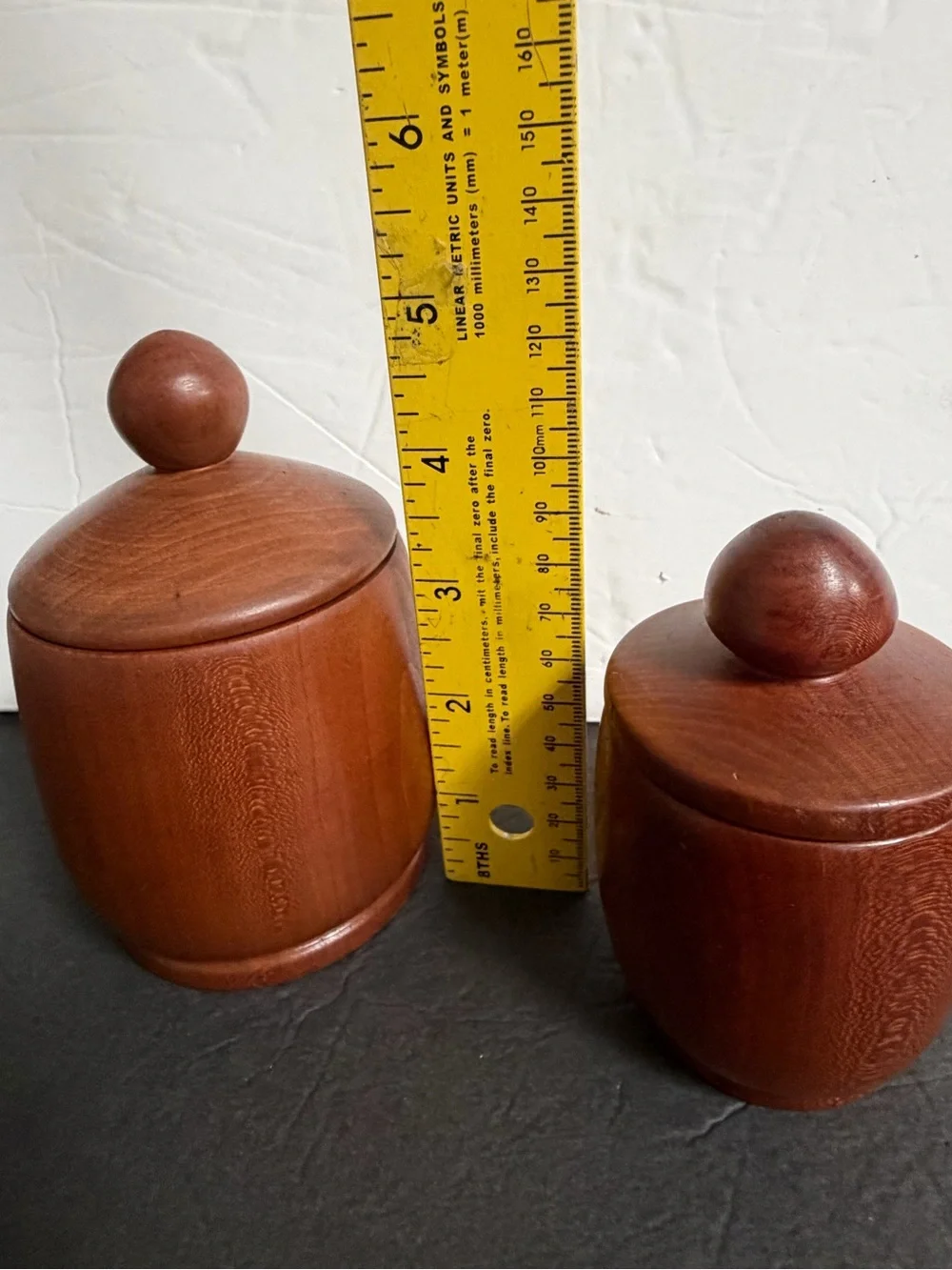 Set of Two Turned Wooden Canisters with Lids - Rich Brown